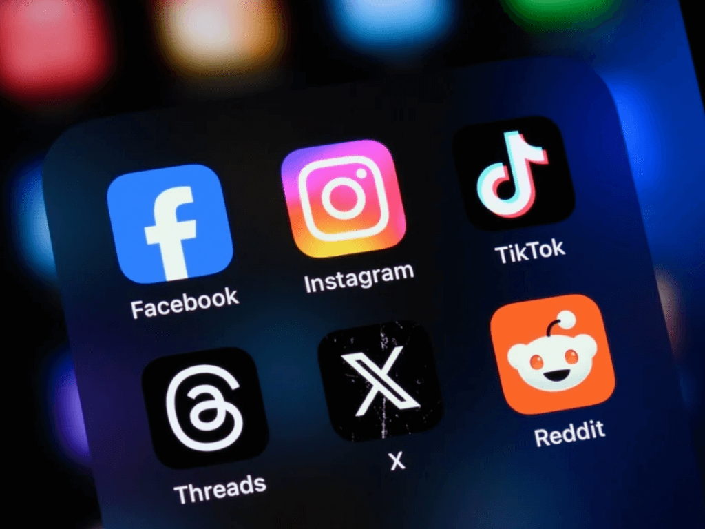 Social media icons on a mobile phone